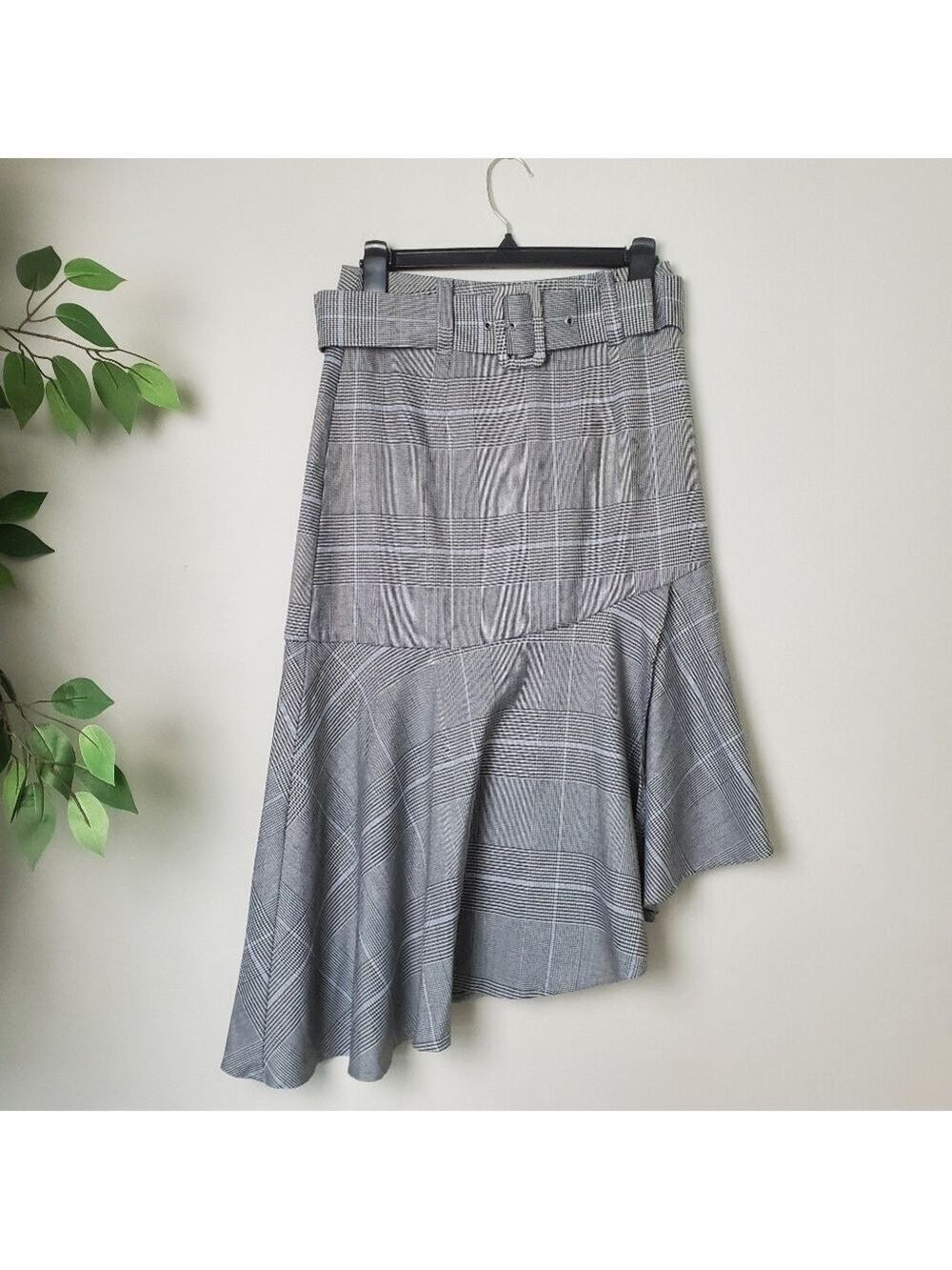 Romeo Juliet Couture Check Belted Midi Skirt Gray Plaid Womens Small
